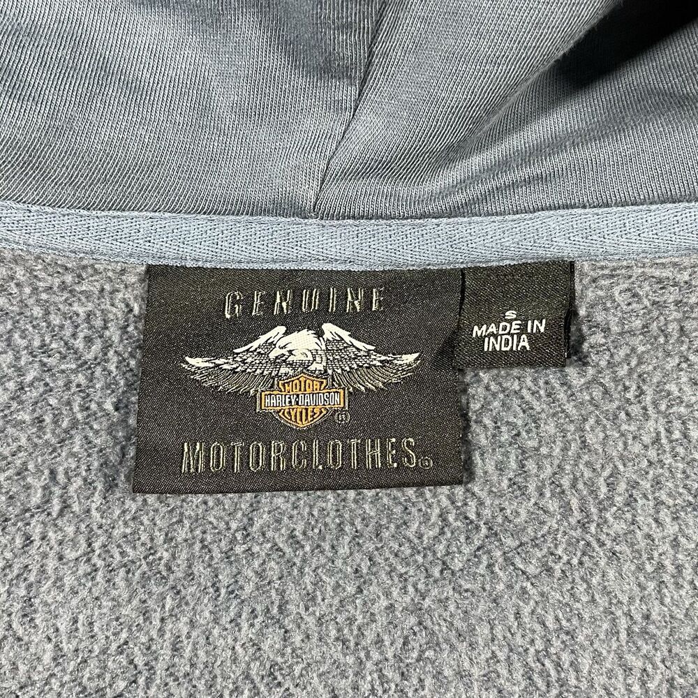 Harley Davidson Hoodie Womens Small Blue Full Zip Spell Out Sweatshirt Y2K - Picture 7 of 11